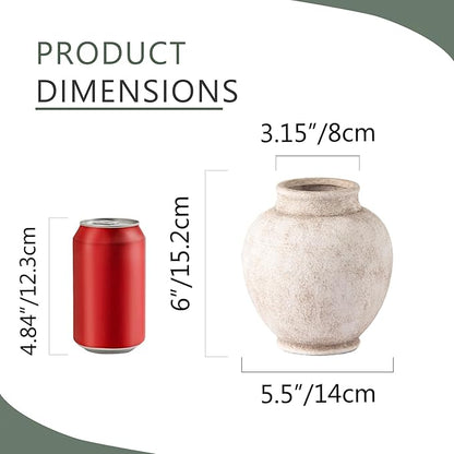 Ceramic Rustic Vase, Small Flower Farmhouse Vase Decorative Vase Short Pottery Vases for Home Decor Table Living Room Entryway Mantel Bookshelf Bedroom Bathroom Kitchen - 6" D