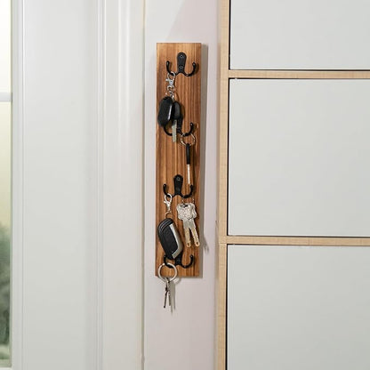 Vertical Key Holder for Wall - Mounted Wooden Key Rack Organizer with Hooks for Home Entryway, Laundry Room & Garage - Perfect Space-Saving Storage Solution for Keys, Wallets & Pet Leashes