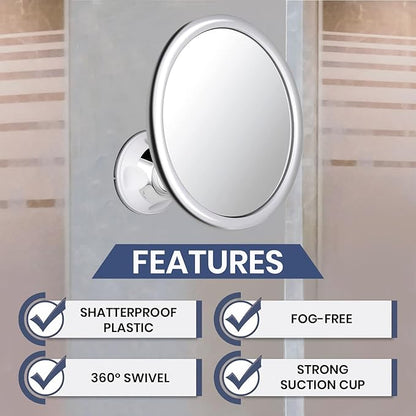MIRRORVANA Anti Fog Mirror for Shower - Fogless, Shatterproof Shaving Mirror with 360° Swivel and Adjustable Suction Cup - 6.7" x 6.7" Round (Classic Chrome)