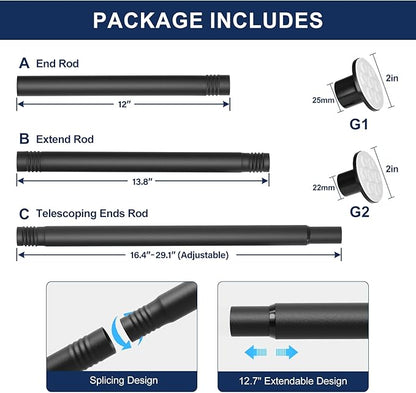 No Drilling Closet Rod, 27.5-94 Inches Hanging Closet Rod for Clothes, Closet Bar & Pole Heavy-duty, Closet Rods for Hanging Clothes For Closet Wardrobes Bathroom Laundry RV Curtains,Black