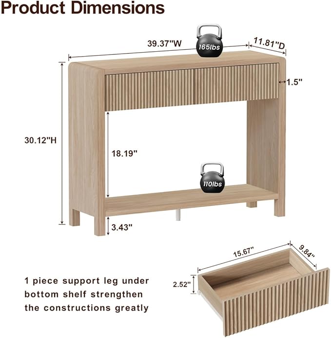 FATORRI Console Sofa Table, Wooden Entryway Table for Living Room, 39.37 inch Modern Hallway Tables and Couch Tables Behind Sofa (Light Walnut)