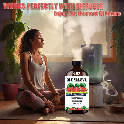 Watermelon Essential Oil, Watermelon Oil 4 Fl Oz 120ML for Diffuser Humidifier Yoga Cleaning DIY Candle Soap Making MUMAZYL Essential Oils