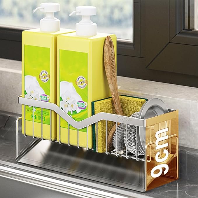MINGFANITY Sponge Holder for Kitchen Sink, Quick Draining, SUS 304 Stainless Steel Sponge Organizer, Basket for Cleaning and Scrub Tool, Kitchen Sink Brush Caddy Holder,Large Size and Capacity