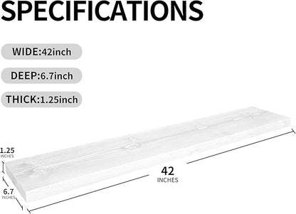 BGMG Wood Floating Shelves for Wall 42 inch Set of 2,White Floating Shelves,Solid Wood Wall Mount Shelves for Bathroom Living Room Bedroom Kitchen Farmhouse -42x 6.7 x1.25 inch