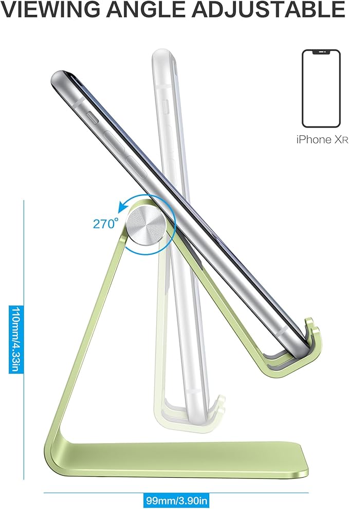 OMOTON Adjustable Cell Phone Stand, C2 Aluminum Desktop Phone Dock Holder Compatible with iPhone 15 14 13, SE, XR, 8 Plus 7 6, Samsung Galaxy, Google Pixel and More