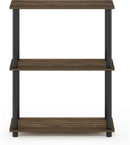 Furinno TURN-N-TUBE Storage Shelves, 3-Tier Book Shelf, Corner Shelf, Toolless Open Shelves, for Organization and Storage, Living Room, Garage, Home Office, Columbia Walnut