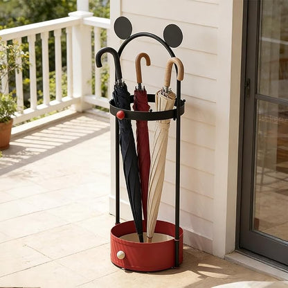 Umbrella Holder for Entryway, Cute Freestanding Metal Umbrella Stand with Removable Drip Tray & Hooks, Modern Decorative Umbrella Storage Rack Organizer for Home, Indoor, Living Room, Office, Hotel
