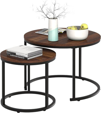 Garden 4 you Nesting Coffee Table Rustic Brown 2 Sets for Small Place Engineered Wood Sofa End Side Table for Living Room Cabin Bed Room Dining Room
