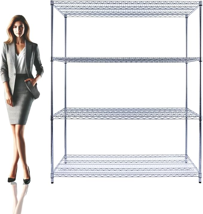 Utility Basics NSF Commercial 4-Tier Wire Shelving with Wheels, 60"x24"x72" Heavy Duty Metal Shelves 3200 lbs Max Capacity, Chrome Storage Rack for Garage Kitchen Pantry Warehouse