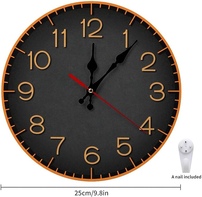 Wall Clock， Modern Non Ticking Wall Clocks Battery Operated， Brown Wooden Wall Clocks for Kitchen， Living Room， Bedroom， Office， Bathroom Decorative Home Decor Clock， 160 25 * 25cm