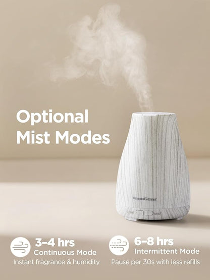 InnoGear Essential Oil Diffuser, Ultrasonic Diffusers for Home Aromatherapy Humidifier for Bedroom Room 7 Colors LED 2 Mist Mode Auto Off, White Grey