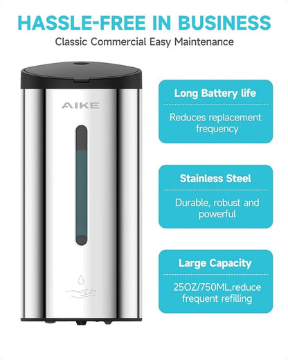 AIKE Automatic Wall Mount Liquid Soap Dispenser, Commercial Stainless Steel with 25oz Large Capacity Save Time Effort and Cost,Model AK1205 (Polished)