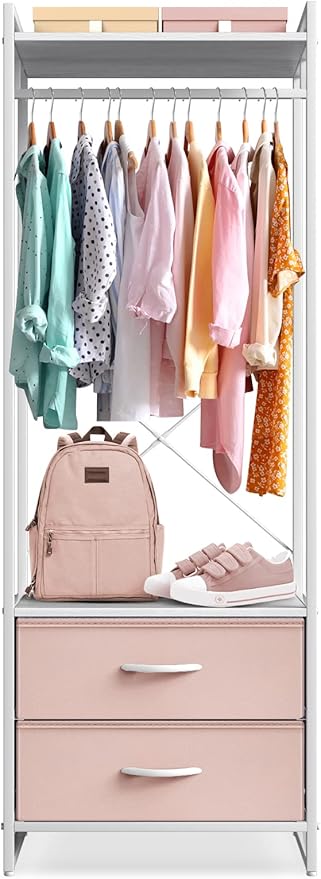 Sorbus Premium Cothing Rack with Drawers - Heavy Duty Wardrobe Closet with Metal Frame & Wooden Top - 70Inch Tall Garment Rack- Lightweight Freestanding Coat Closet - Multipurpose for Hallway, Bedroom