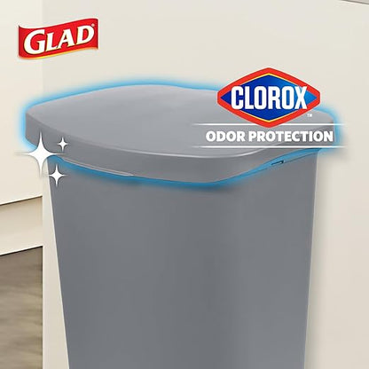 Glad 13 Gallon Trash Can with Clorox Odor Protection | Plastic Kitchen Waste Bin | Hands Free with Step On Foot Pedal and Garbage Bag Rings, Grey