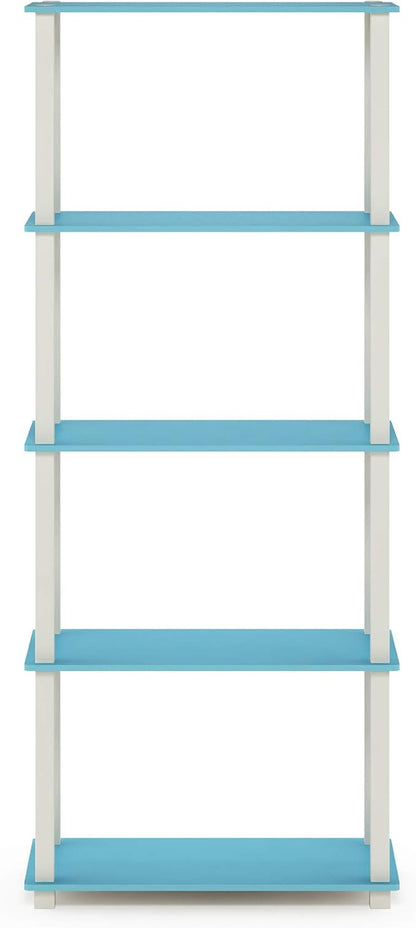 Furinno TURN-S-TUBE Book Shelf, 5-Tier Toolless Storage Shelves with Square Tubes, Shelving Unit for Organization and Storage for Living Room, Home Office, Light Blue