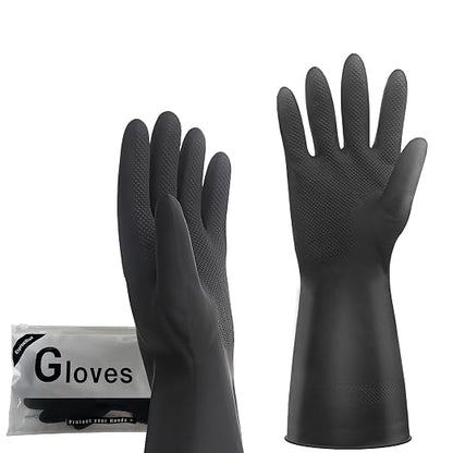 Heavy-Duty Thick Black Rubber Cleaning Gloves, 3 Pairs, M | Reusable & waterproof black/orange dual layers. Non-slip design for dishwashing, kitchen cleaning, and auto care.