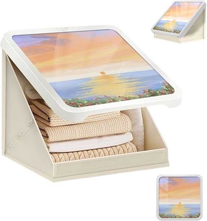 Bathroom Mural Storage Cabinet, 15 * 15in Waterproof Foldable Organizer, No Drill Wall Mounted Shelves with Hooks, Space Saving Decorative Storage Box for Shower, Laundry, Dorm (A)