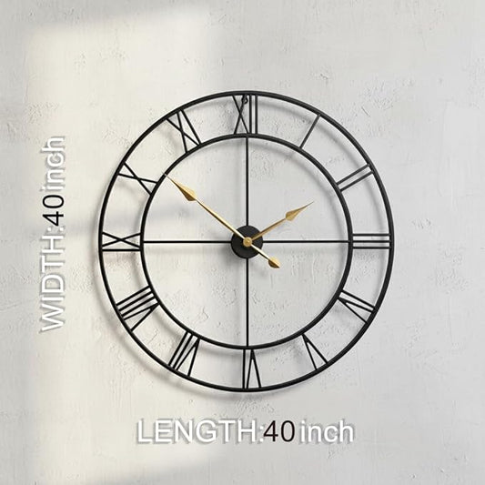 Zabiki 40 Inch Large Wall Clock Modern, Oversized Roman Vintage Farmhouse Decorative Black Metal Wall Clock for Living Room Decor, Xmas, Birthday Gift