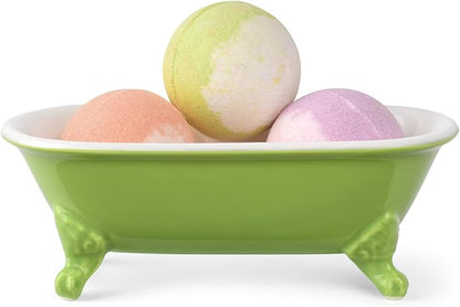 6.5" Ceramic Mini Decorative Clawfoot Bathtub Bar Soap Dish, Kitchen Sponge Holder and Shower Tray for Bathroom, 1 Pack(Lime)