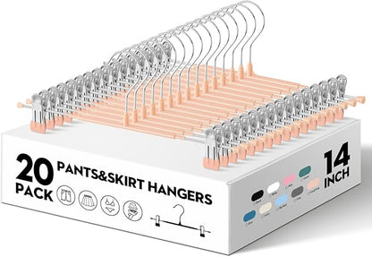 20PACK 14Inch Pants Hangers with Clips Adjustable Skirt Hangers for Women Metal Non-Slip Trousers Hanger Heavy Duty Space Saving Clothes Hanger for Shorts,Jeans,Coral Pink