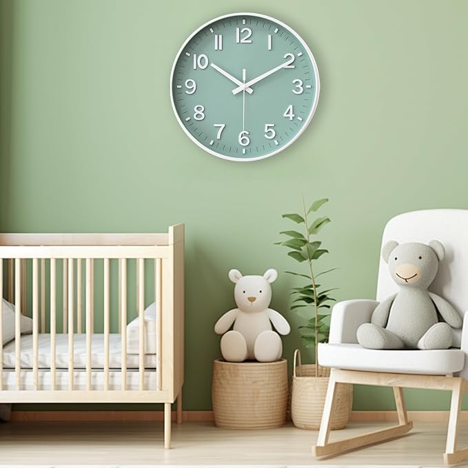 HZDHCLH Green Wall Clocks Battery Operated,12 inch Silent Non Ticking Modern Wall Clock for Living Room Bedroom Kitchen Office Classroom Decor