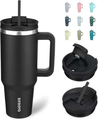 BJPKPK 40 oz Tumbler With Handle Insulated Tumblers With Lid And Straw Stainless Steel Thermal Cup,Black