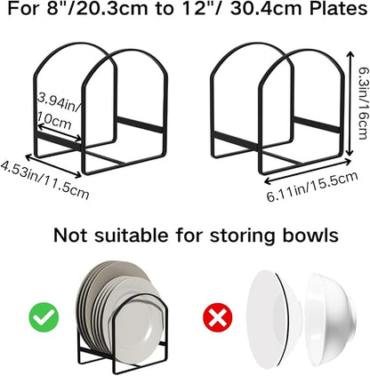 LINFIDITE 2 Pack Kitchen Plate Holder Organizer for Cabinet Space Saver Dinner Dish Plate Storage Rack Upright Dish Drying Racks Metal Dish Racks Stand for Cupboard and Countertop Large Black