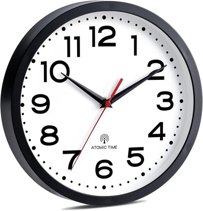 Roymnie Atomic Wall Clock 14 Inch, Modern Clock Battery Operated Classic Analog Decorative for Kitchen, Living Room, Office, Bedroom, Bathroom (Black)