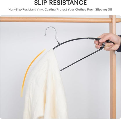 Nature Smile Non Slip PVC Coating Sweater Hangers,Dress Suit Coat Hangers,Wide Shoulder Bump Free Golf T Shirts Clothes Hangers (Black Color 20 Pack)