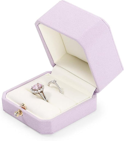 Microfiber Double Dual Ring Box Purple Double Ring Gift Box Weeding Proposal Engagement Bearer Gift Case
