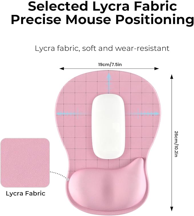EooCoo Ergonomic Pink Mouse Pad with Gel Wrist Rest Support Middle Concave Design, Relieve Wrist Pain Mousepad, Wrist-Contoured Design for Carpal Tunnel Syndrome, Office Desk Accessories for Women