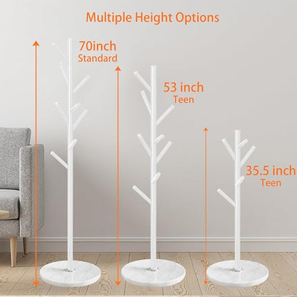 ZOZOE Metal Coat Rack Freestanding, Metal Coat Rack Stand with Natural Marble Base, Modern Coat Racks with 8 Hooks, White Coat Tree Hanger Stand for Jacket, Bag, Entryway, Office