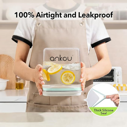 Food Storage Container Set 2.8 Qt ×2 with Lids, Airtight Pantry Canisters, BPA-Free Plastic Flour Sugar Storage Containers, One-Touch Press-to-Open Lids, Stackable Clear Jars for Rice, Cereal, Coffee