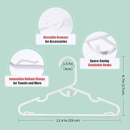 Kids Hangers - Stackable Baby Hangers 100 Pack, Infant Toddler Childrens Hanger for Space Saving, Durable Baby Clothes Hanger for Child Children,White