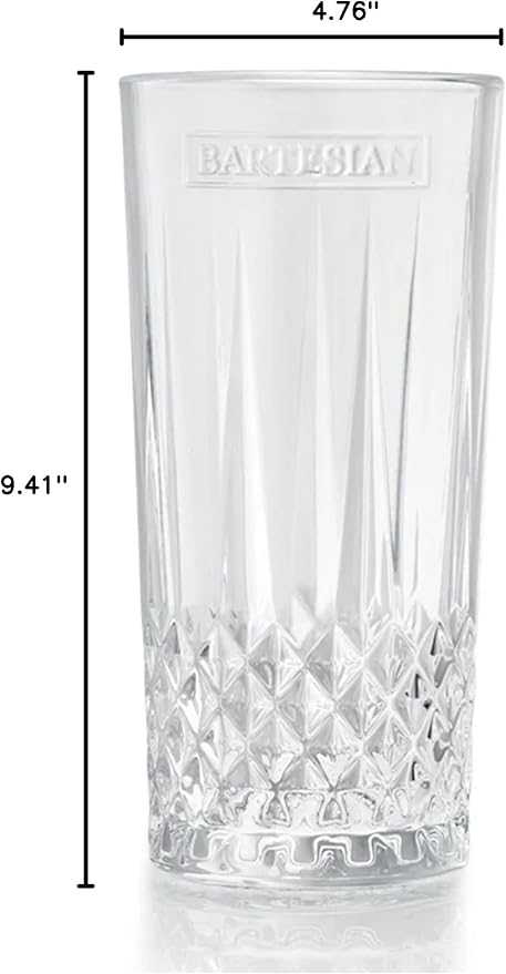 Bartesian Diamond Etched Highball Glasses - 10.5 Oz Tall High Ball Collins Glass Set for Mixed Cocktails & Mocktails - Classy Home Bar Mixing Glassware with Luxurious Gift Packaging - Set of 2
