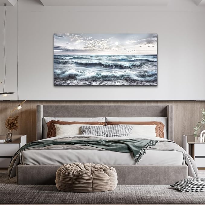 QIYILEXWART Large Wall Decor For Living Room Canvas Wall Art For Office Wall Decorations For Bedroom Watercolour Paintings Ocean Waves Picture Aesthetic Home Decor Ready To Hang
