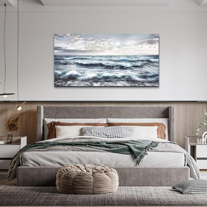 QIYILEXWART Large Wall Decor For Living Room Canvas Wall Art For Office Wall Decorations For Bedroom Watercolour Paintings Ocean Waves Picture Aesthetic Home Decor Ready To Hang
