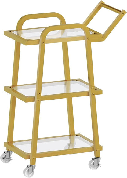 3 Tier Bar Cart, Home Bar Serving Cart, Rolling Bar Cart with Wheels, Mobile Drink Cart, for Kitchen, Garden, Party, Gold BC07GD