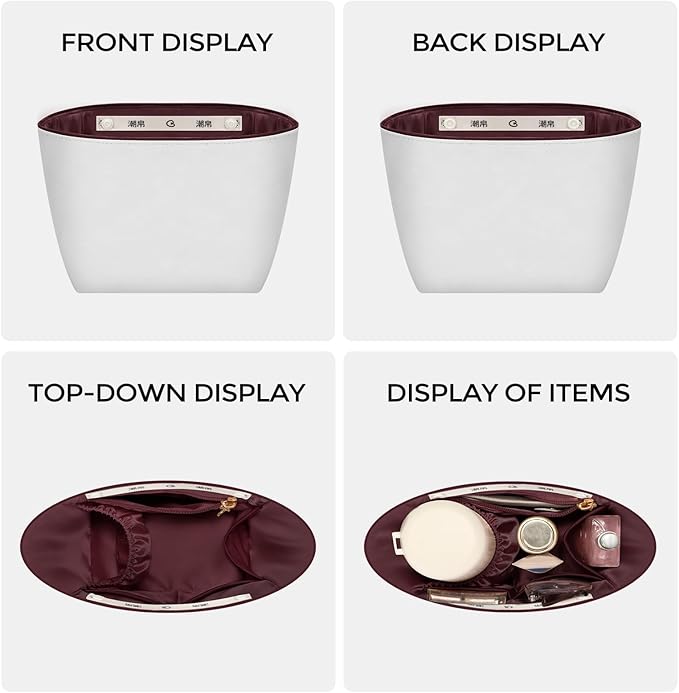 GIVLEFLY Purse Organizer Insert Fit for All In Big Tote Organizer Insert with Cup Holder, Light Weight Purse Liner with Built-In Zipper Pocket (Dark Red Lining)