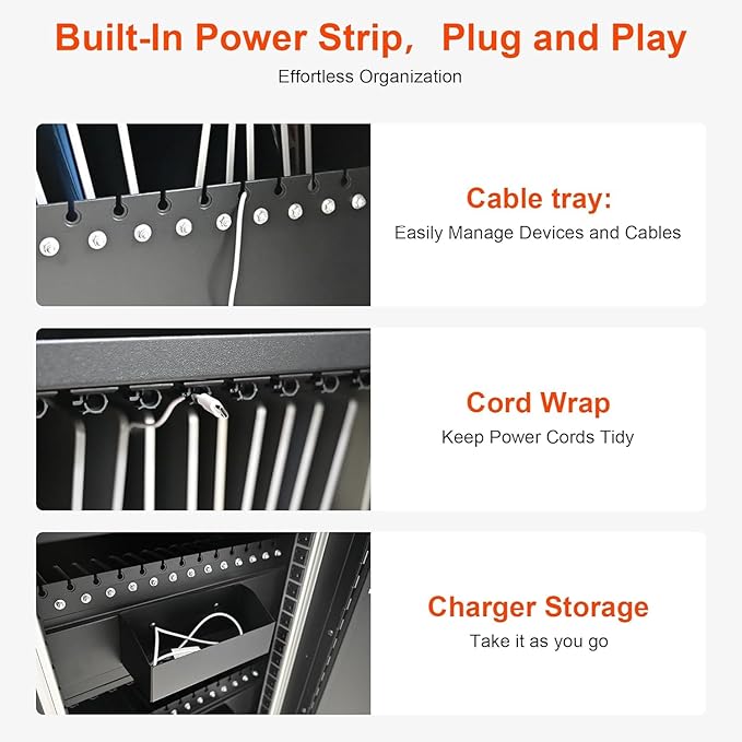Aokleo 45 Devices Laptop Charging Cart,Tablet Storage Carts for pad Up to 16.3" Screen Size, Classroom Computer Mobile Charging Station for Pads, Chromebooks,Laptops, Security Storage(45 Bay-Black)