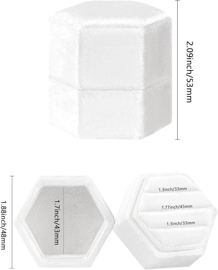 Velvet 3 Slots Jewelry Ring Box Engagement Wedding Box Keepsake Box Bridal Photo Ring Triple Slots Hexagon