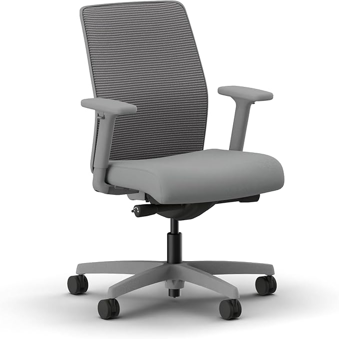 HON Ignition 2.0 Mesh Ergonomic Office Chair, Synchro-Tilt Control with Seat Slider, Home Office Desk Chairs, Adjustable Arms and Lumbar Support, Charcoal Mesh Back, Ash Seat Fabric, Titanium Frame