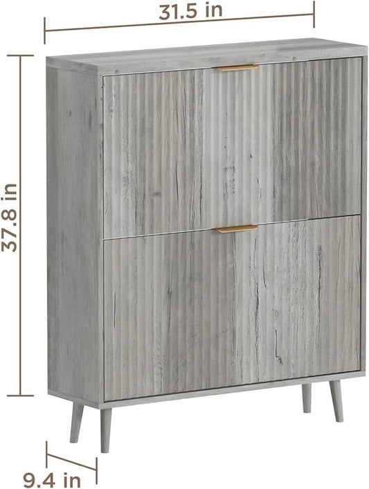 Shoe Cabinet Storage,Modern Freestanding Organizer with 2 Flip Drawers,Narrow Shoe Rack Cabinet for Entryway,Grey