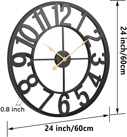 Vantic 24 Inch Large Wall Clock, Arabic Numeral Metal Oversized Wall Clocks for Living Room Decor, Bedroom and Kitchen, Completely Silent, Non Ticking, Battery Operated