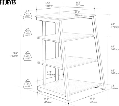 FITUEYES 4-Tier AV Media Stand Corner Shelf for Record Player Wooden Stereo Cabinet Audio Rack Tower with Height Adjustable Wooden Shelves for ps4 (Walnut)
