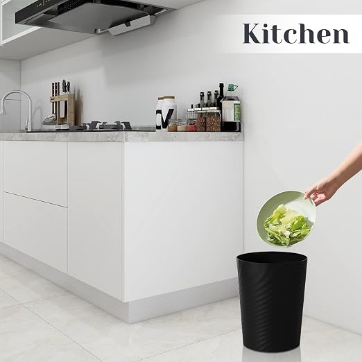 UUJOLY Bathroom Small Trash Can with Trash Bag Plastic Garbage Can Round Waste Basket for Bathrooms, Laundry Room, Kitchens, Offices, Kids Rooms, Dorms, 1.8 Gallons, 3 Pack (Black)