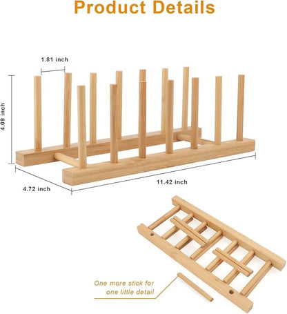2 Pack Bamboo Dish Drying Rack, Natrual Wooden Plate Rack Holder, Kitchen Storage Organizer for Dish, Plate and Cutting Board