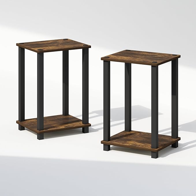 Furinno Simplistic Night Stand Set of 2, 2-Tier Small Nightstand with Open Shelf, Toolless Bedside Table, End Table, Side Table, for Bedroom, Closet, Dorm, Amber Pine