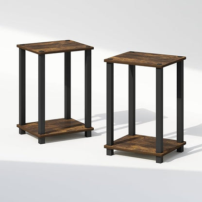 Furinno Simplistic Night Stand Set of 2, 2-Tier Small Nightstand with Open Shelf, Toolless Bedside Table, End Table, Side Table, for Bedroom, Closet, Dorm, Amber Pine