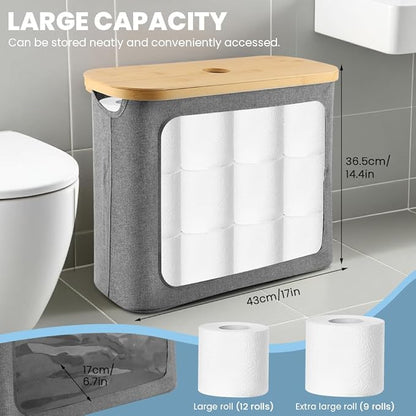 Toilet Paper Basket, Toilet Paper Storage with Lid for 12 Rolls, Collapsible Bathroom Toilets Papers Holder Organizer, Extra Toilets Roll Storage(Color:Grey)